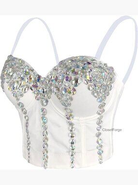 Sexy Rhinestone Gem Acrylic Bustier Corset Top Bra